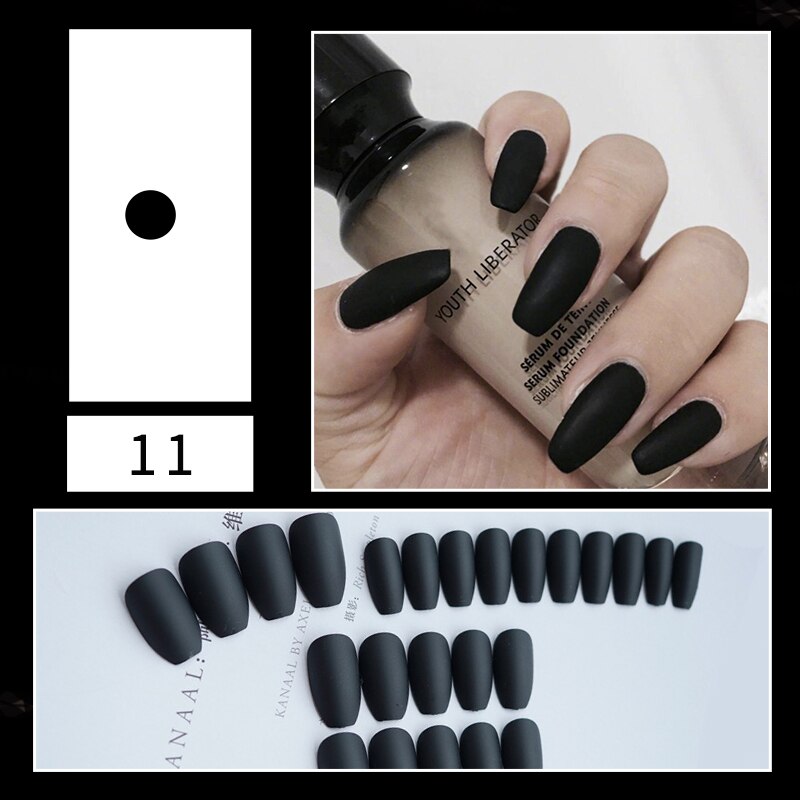 Faux ongles noir mat à couverture complète, 24 pouces, tête carrée courte, doux, givré, populaire, couleur unie, pointes d'art des ongles: 219