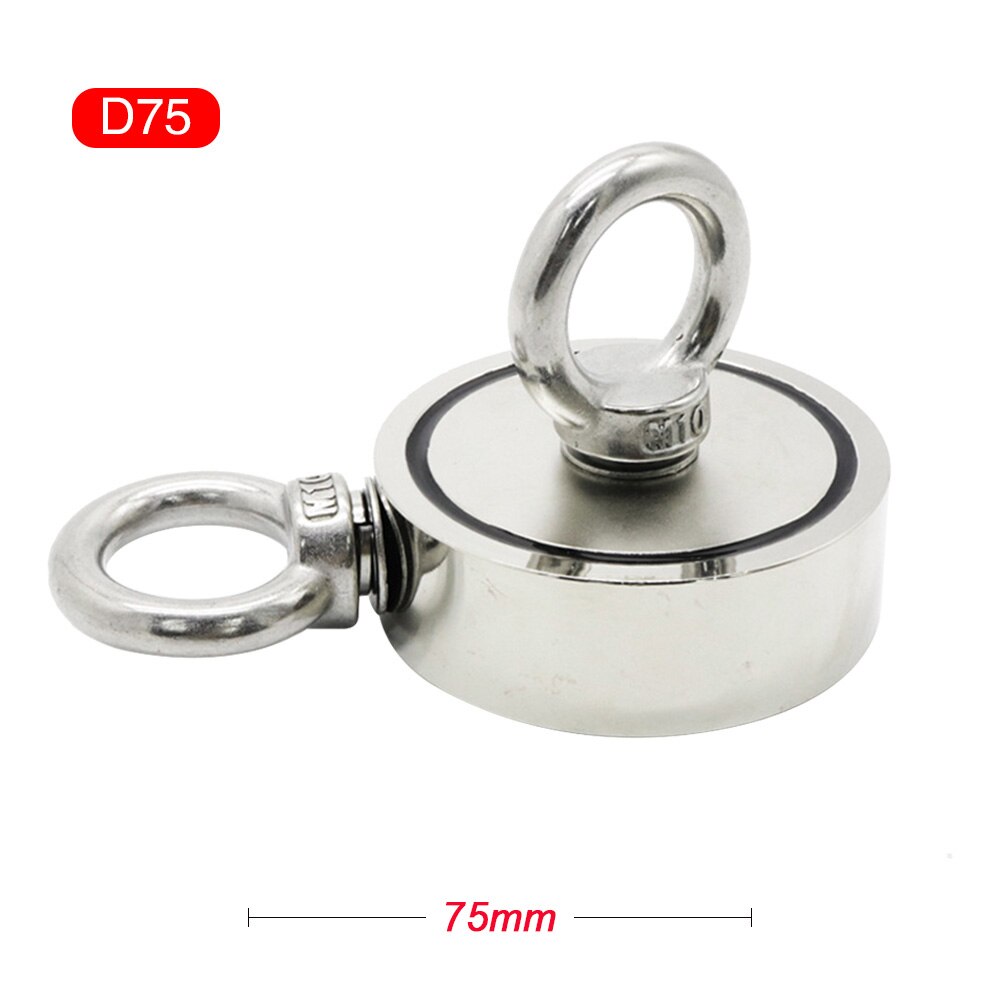 Stark neodymmagnet dubbelsidig sökmagneter krok superkraft räddning havsfiske magnetisk hållare max pull 200kg med ring: Magnet  d75