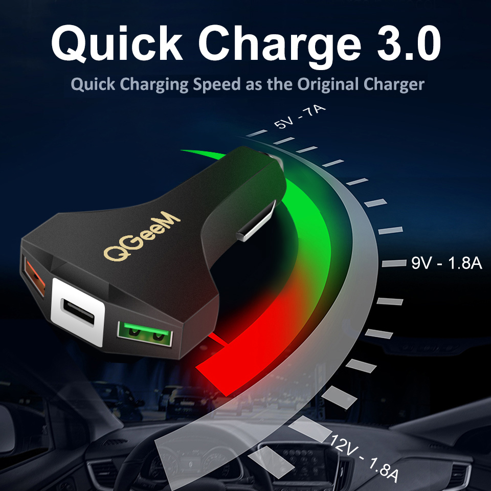 QGEEM QC 3,0 USB C Auto Ladegerät Schnell Ladung 3,0 Auto Schnelle Ladegerät Adapter Hammer 3 USB-C Tragbare Auto Ladegerät für iPhone Xiaomi