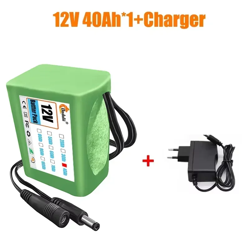 18650 3S2P 12V 40000mah Original Lithium Ion Battery DC 12.6V 40Ah Rechargeable CCTV, Camera Monitor Replacement Battery+Charger: Orange