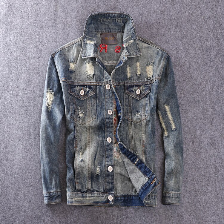 Men's Embroidery Denim jacket Hole men's coat