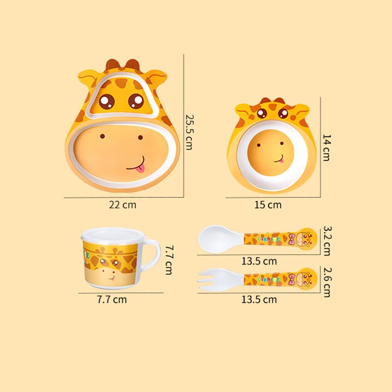 Baby Bamboe Kom + Lepel + Vork Feeding Servies Set Cartoon Aniaml Bee Kid Gerechten Bamboe Voeden Kom Diner plaat