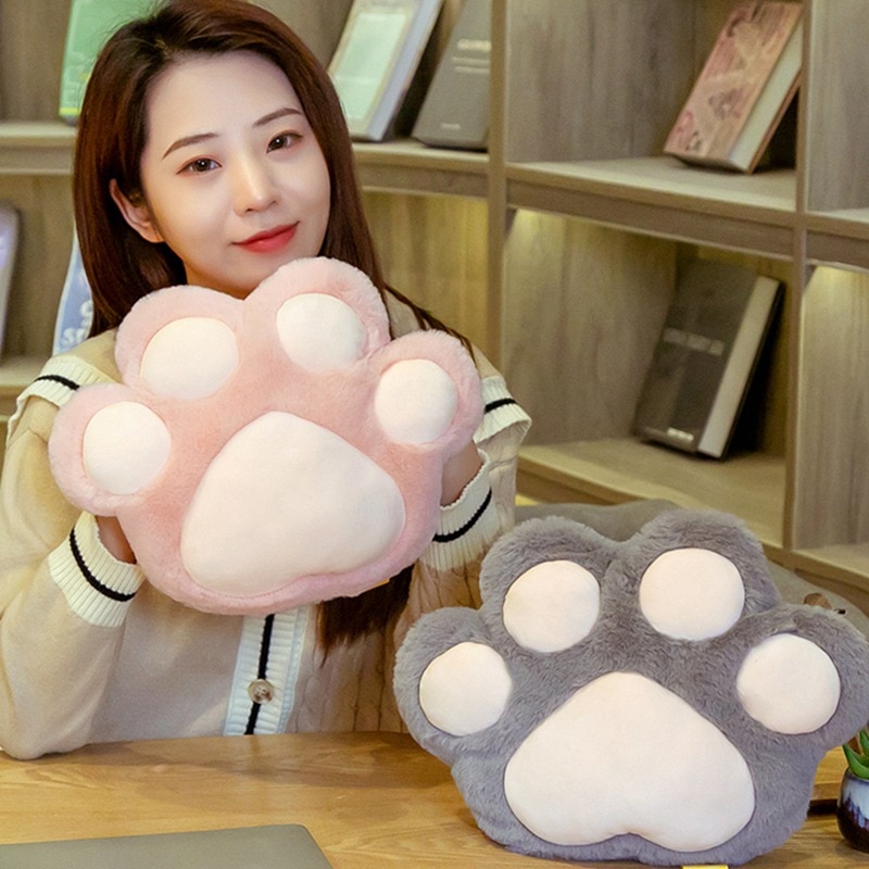 35*26cm Cute Cat Paw Warm Hands Pillow With Holes Colorful White Pink Grey Brown Animal Paw Cushion For Winter Christmas