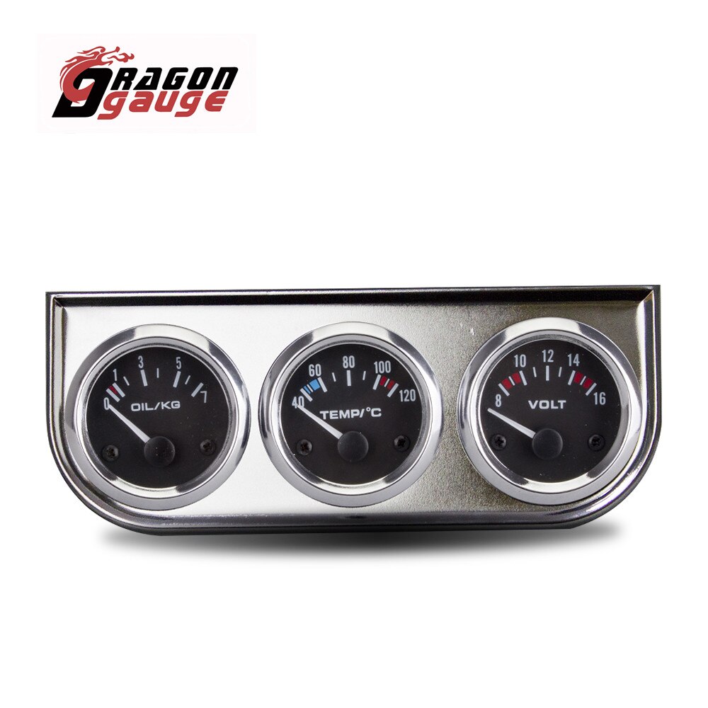 DRAGON GAUGE 52mm Car Triple Gauge Water Temperature(Celsius) Oil Pressure Voltmeter With Sensor Triple Gauge Kit for 12V Car: Chrome