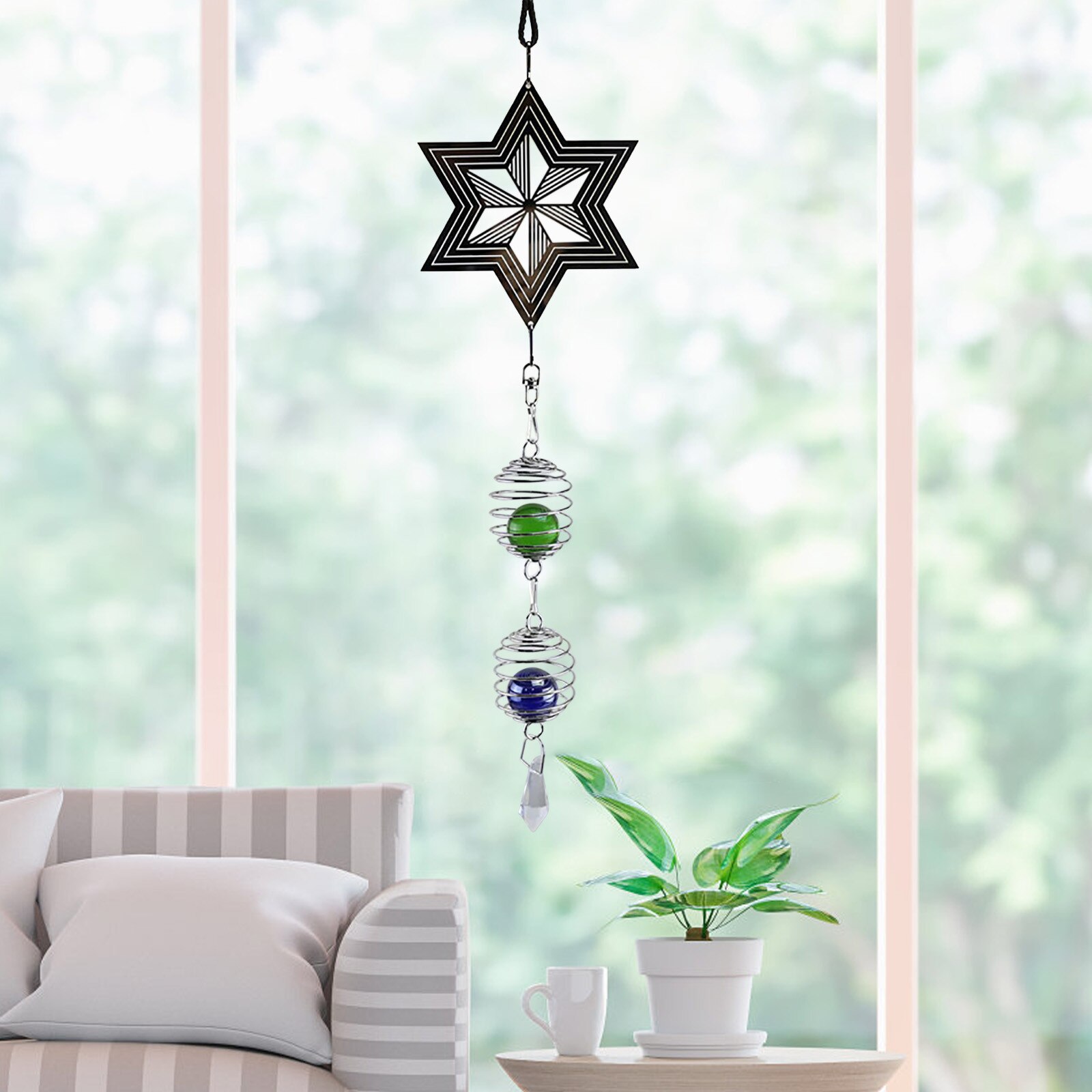 25# Vintage Rotating Wind Bell Heart Round Star Shape Metal Wind Chime Unique Household Handicrafts Pendant Home Decor