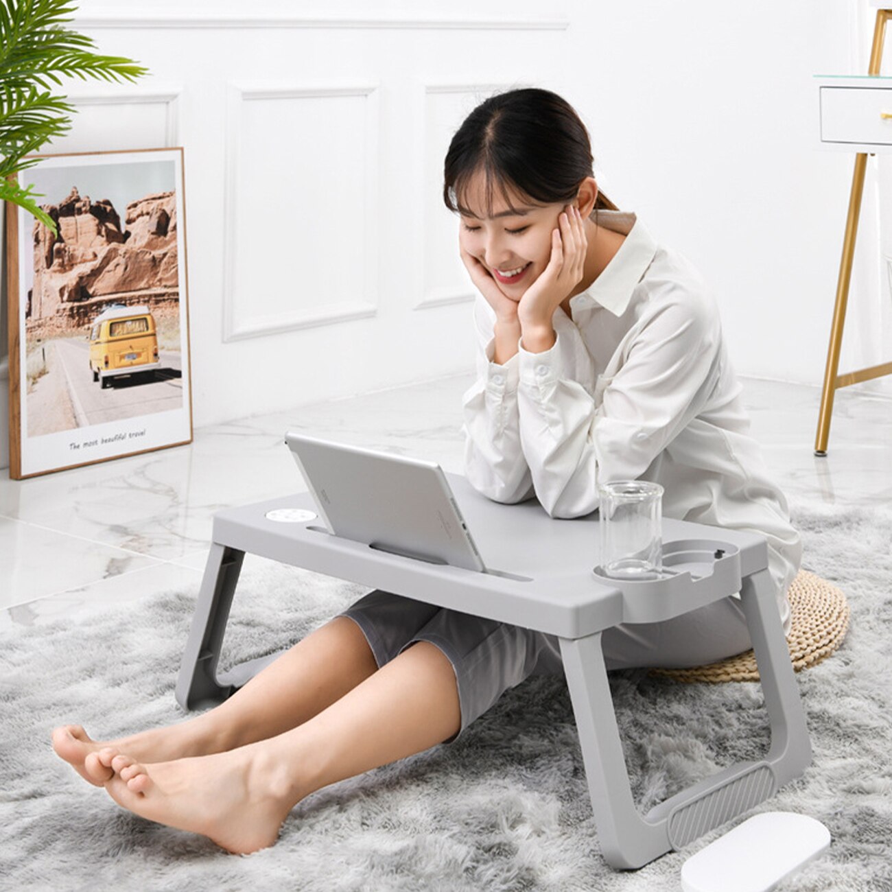 Multifunctional Folding Storage Computer Desk Study Table Plastic Foldable For Bed Sofa Tea Serving Table Computer Desk