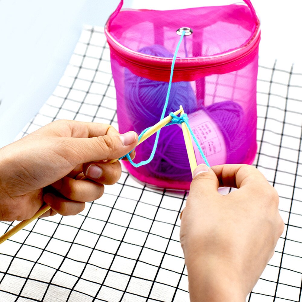 Portable Wire Mesh Weaving Round Bags Wool Storage Bag Yarn Crochet Storage Organizer Knitting Baskets Lightweight