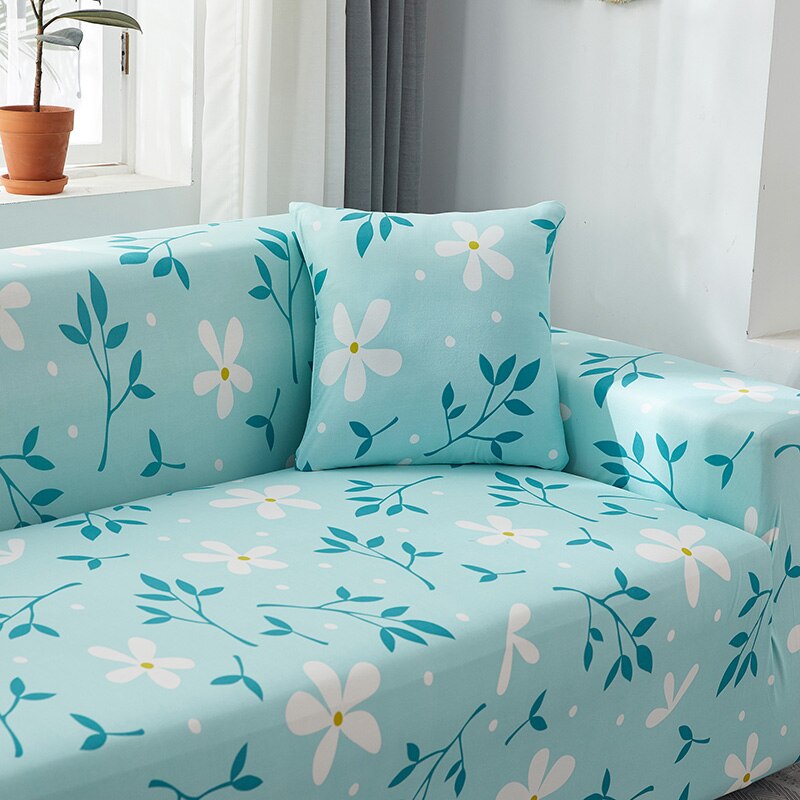 Stretch Slipcovers Sofa Blue Plant Sectional Elastic Sofa Cover for Living Room Couch Cover Decor Single/Two/Three/Four Seat