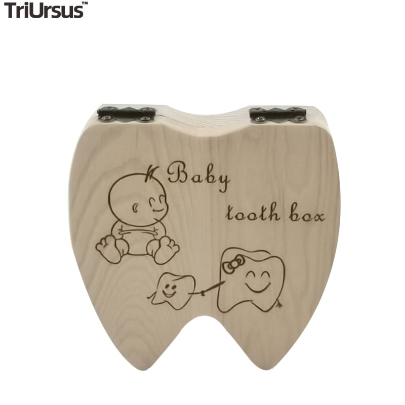Træ baby tænder boks hjerteformet baby souvenir navlestreng træ mælk tand arrangør børn drenge piger souvenirs