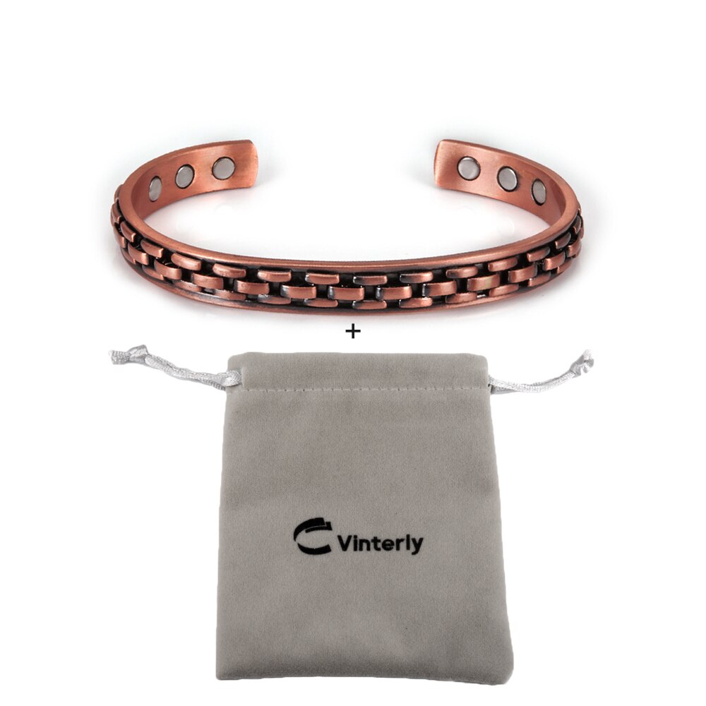 Magnetic Pure Copper Bracelet Male Adjustable Cuff Energy Magnetic Bracelet Benefits Wristband Stripe Health Men Bracelets Women: copper bag