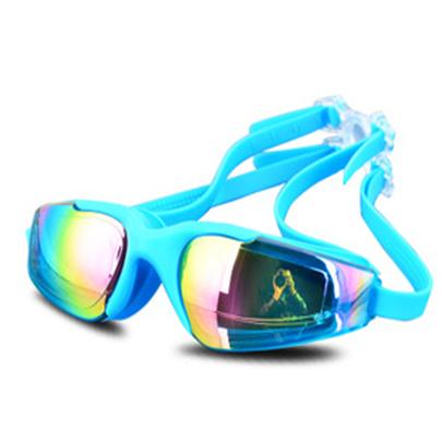 Anti UV Fog Eyewear Swim Men Women Electroplate Swimming Eyeglasses Reflective Swim Goggle Waterproof Glasses Sport Adjustable: A021 Light Blue