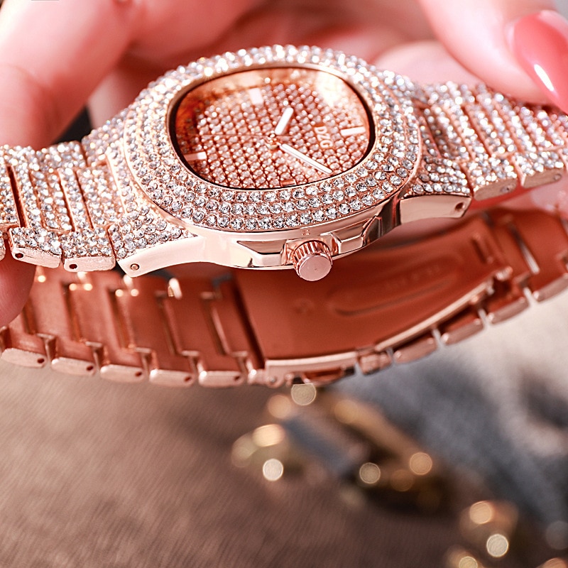 Topp luksus dame armbånd klokke krystall armbåndsur dame klokker kjole dame kvarts klokke dropshiping reloj mujer