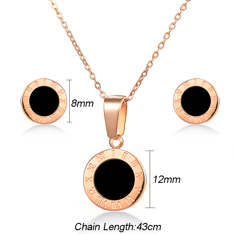 BAOYAN Edelstahl Römischen Ziffern Schmuck setzt Gold/Silber/Rose Gold Überzug Runde Schwarz Hülse Halskette Ohrringe setzt frauen