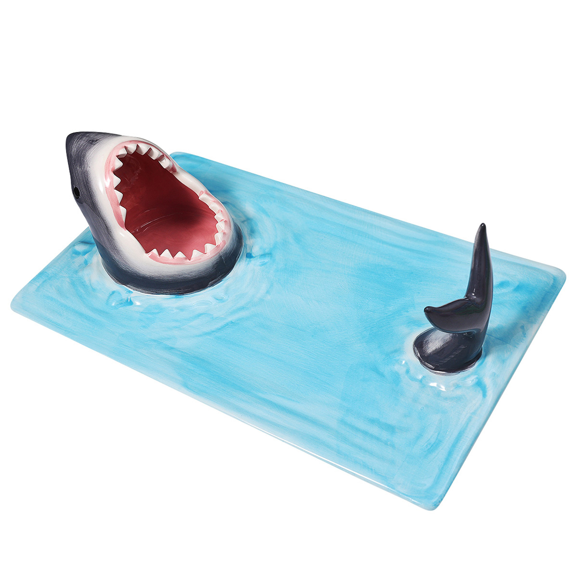 Plato de Sushi de cerámica con forma de tiburón, tabla rectangular de queso, mesa de comedor, decoración de cocina, novedad