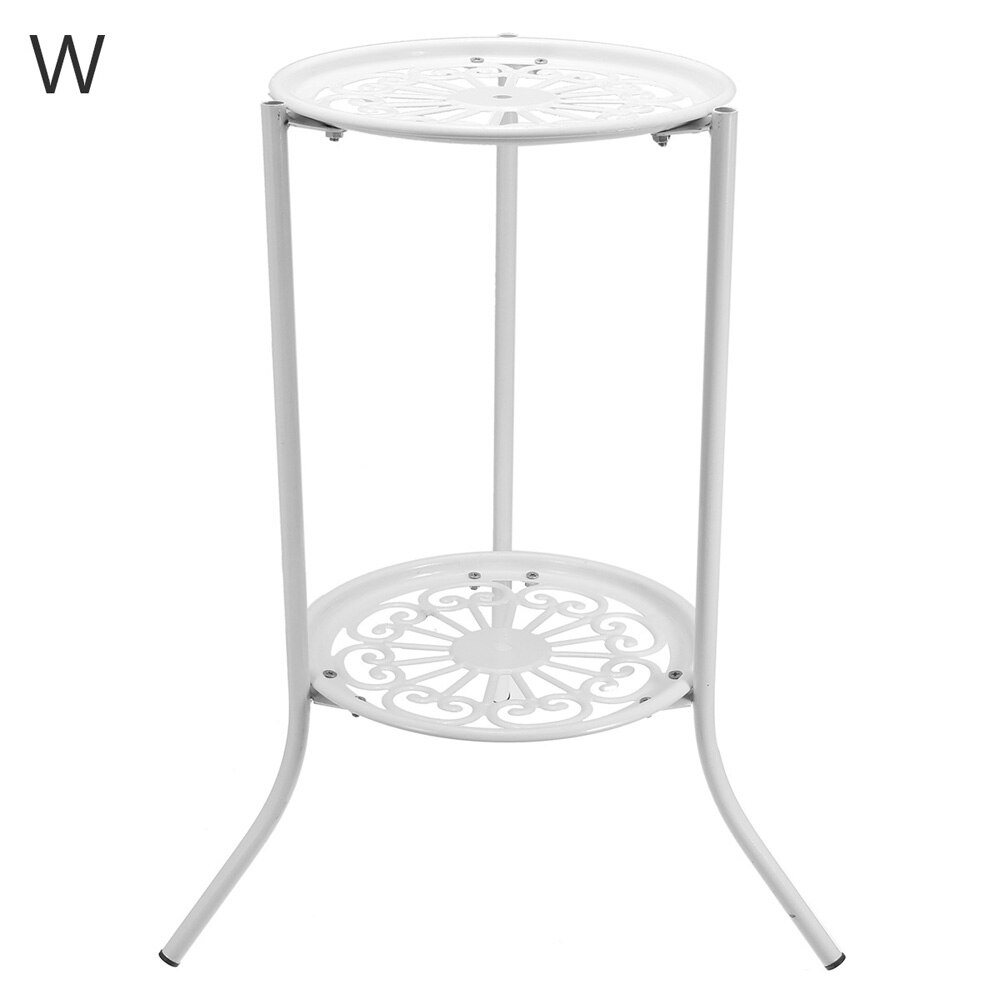 Soporte para maceta, accesorio negro/blanco de 2 niveles, exhibición , jardín, maceta para flores de balcón, estante de soporte, decoración de interior para el hogar: white