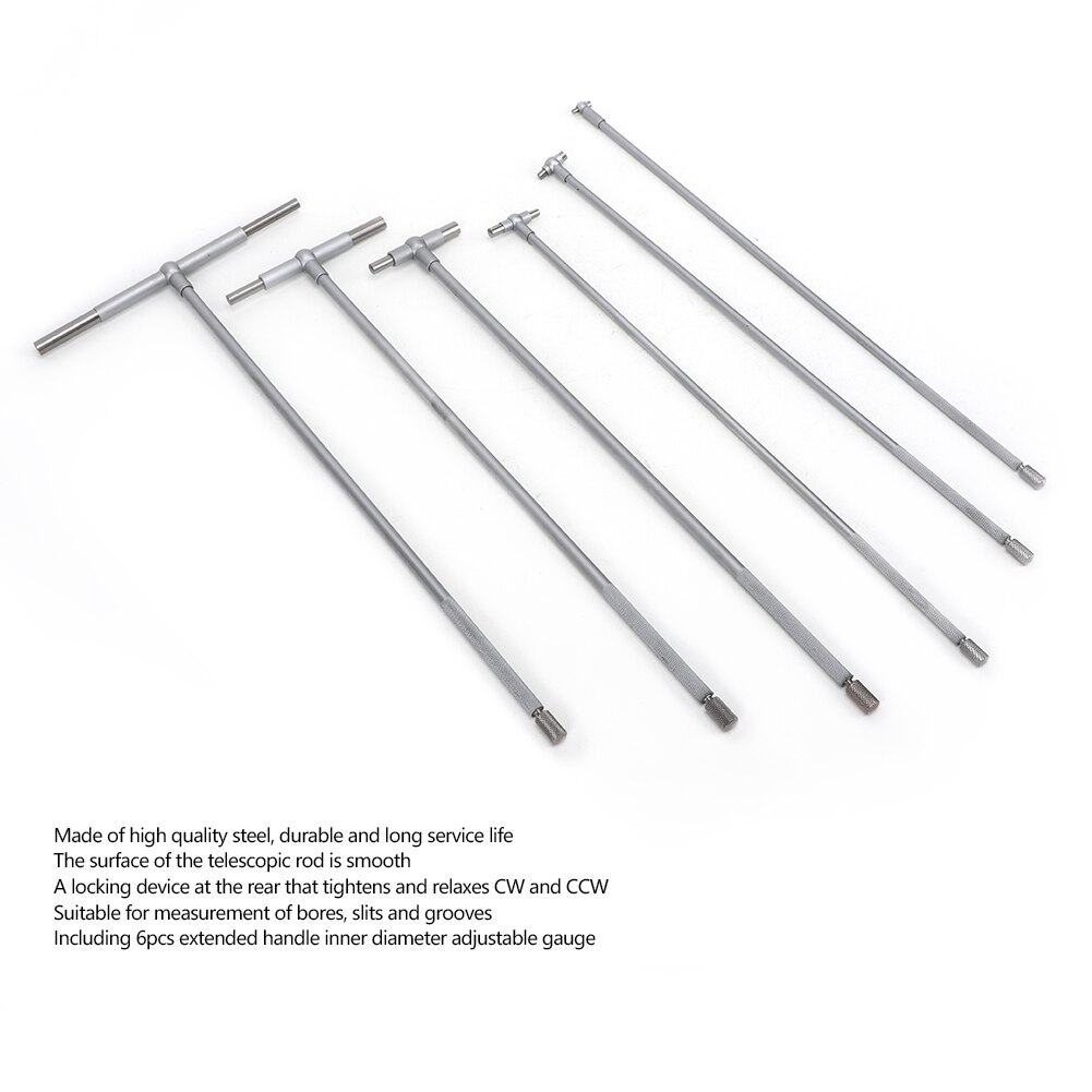 6Pcs T-Bore Hole Gauge Self Centering Telescoping Gauge Set with Extended Handle Tool for Inner Diameter Measurement 8-150mm