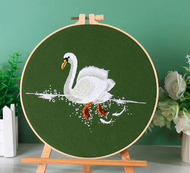 Kit de bordado de animales y agua con aro de 20cm, conjunto de cinta bordada tridimensional simple, suministros para manualidades de costura DIY: YELLOW