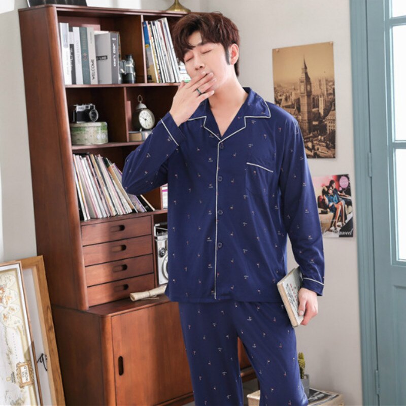 blusa de dormir para hombre transpirable estilo coreano ropa de dormir ropa de casa manga larga pijama de solapa de polialgodón