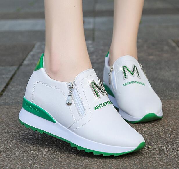 Lata skor en pedal fritidsskor vita platåskor dam sneakers strass andas höjd ökande skor