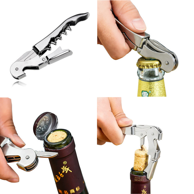 Novo aço inoxidável saca-rolhas duplo articulado garçons garrafa de vinho abridor alavanca ferramenta