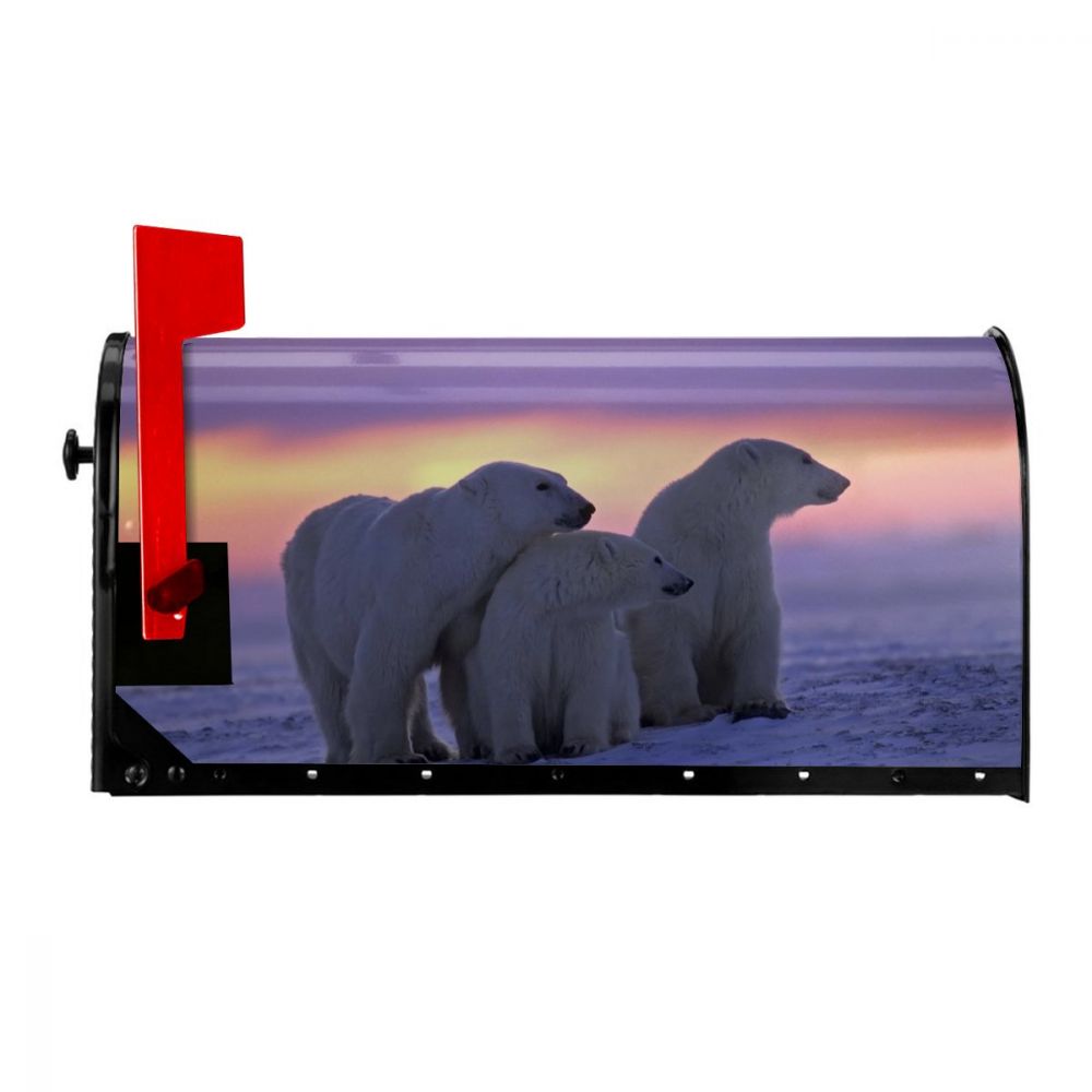Tre hvide isbjørne solnedgang postkasseomslag julemailkasse indpakker magnetisk postkassedæksel til havehave