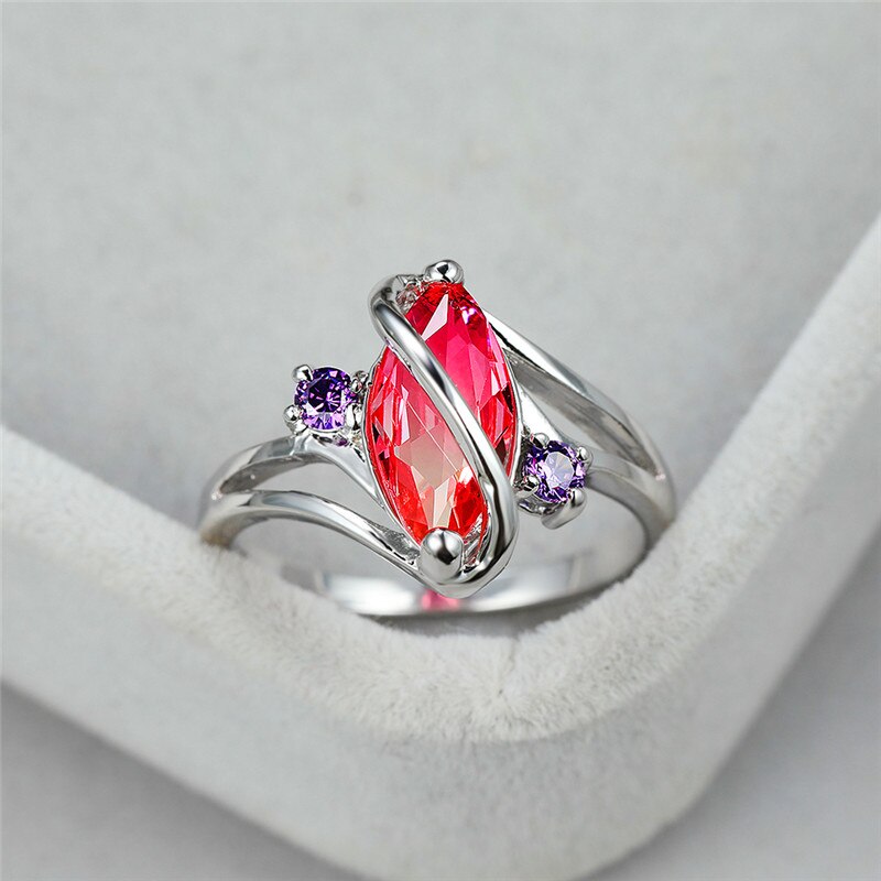 Charme kvindelig blå krystal sten ring vintage sølv farve vielsesringe til kvinder lover zirkon blad forlovelsesring: 6 / Lyserød gul