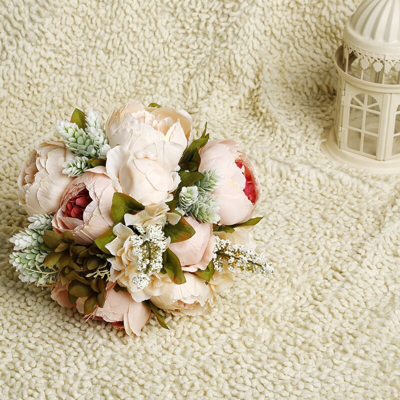 Wedding Bouquet White Silk Peonies Roses Wedding Bridal Bridesmaids Bouquets Flowers Marriage Home Floral Decor SPH013