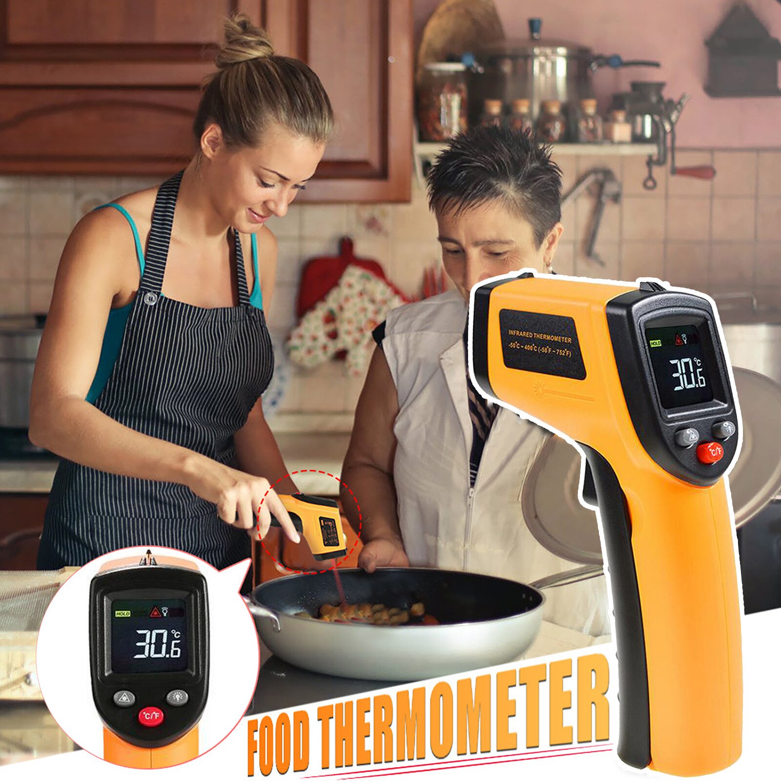 40# High-precision Infrared Thermodetector Detector High Precision Thermometer Kitchen HandHeld Oil Temperature Gun