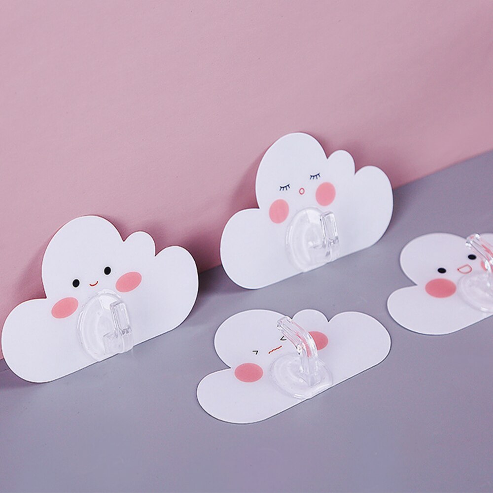 Gancho para puerta estilo lindo, 4 unidades por juego, gancho adhesivo sin costuras, gancho adhesivo fuerte en forma de nube, triangulación de envíos para Cocina