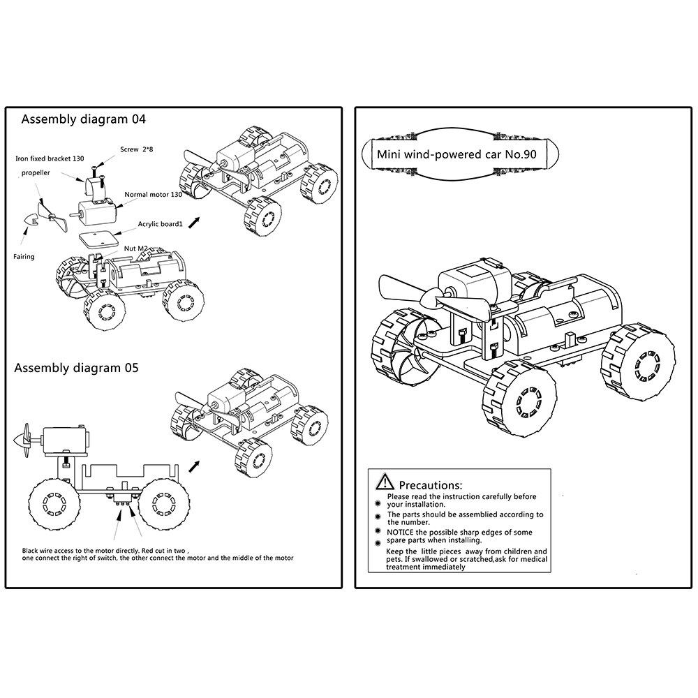 DIY juguete de cuerda de viento coche para montar Juguetes de energía eólica Robot de Motor automático intelectual de la ciencia de juguete educativo para niños