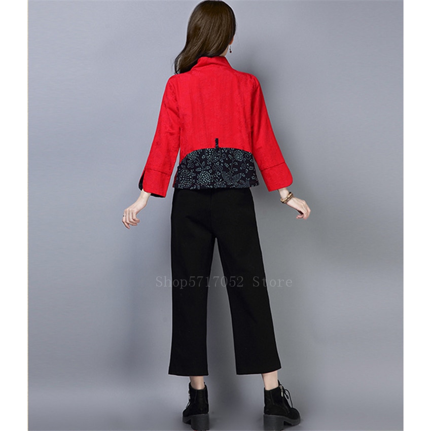 Traje Oriental Wu Tang estilo chino superior ropa étnicos tradicionales mujeres niñas Retro bordado Chaqueta corta Camisa Negra