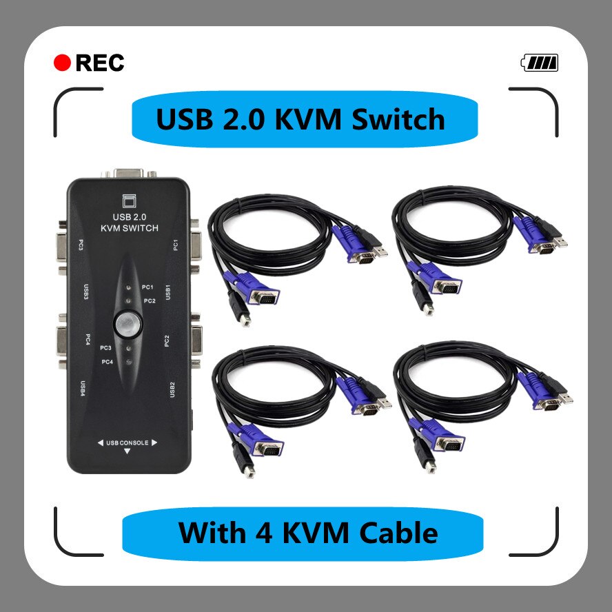 2/4 Port USB2.0 KVM Switch Box For Mouse Keyboard Printer Share Switcher 200MHz 1920x1440 VGA Monitor Switch Box Adapter: 4 Ports With CABLE