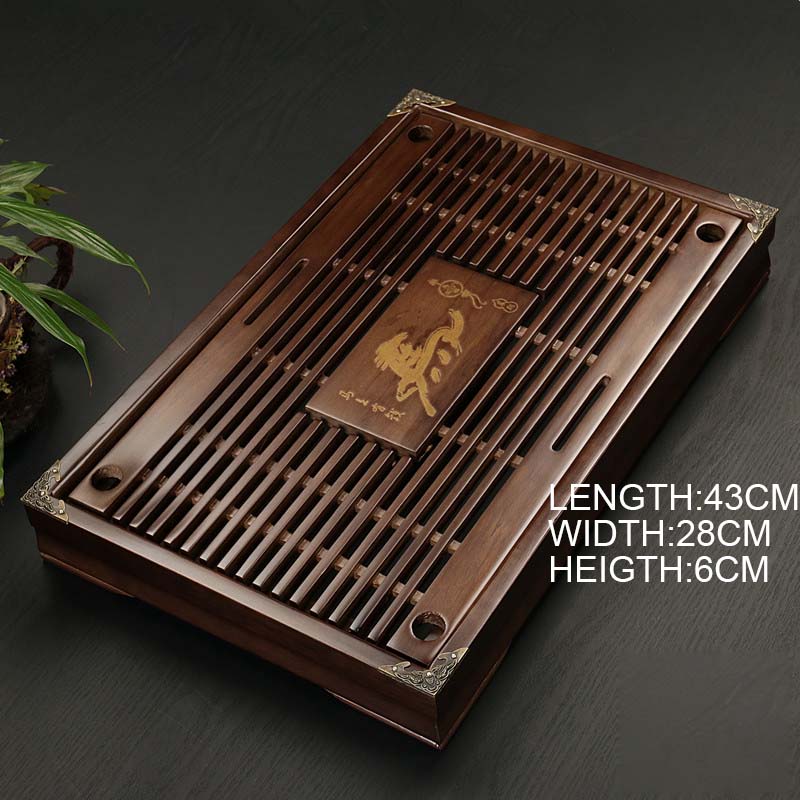 Theeserveerblad Eenvoudige theeblad Huishoudelijke Kemu Kleine lade Type Houten theeserviesblad Drainage Wateropslag Massief houten theetafel (bruin 43 * 28 * 5cm