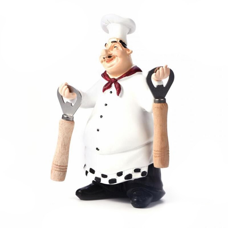 Retro kok model ornamenter harpiks håndværk mini kokke figurer hvid top hat kok hjem køkken restaurant bar kaffe indretning: Type 3
