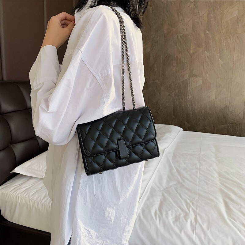 Small Crossbody Bags for Women Leather Chain Strap Female Shoulder Bag Casual Flap Bag Solid Ladies' Messenger Bag Sac: Big Black