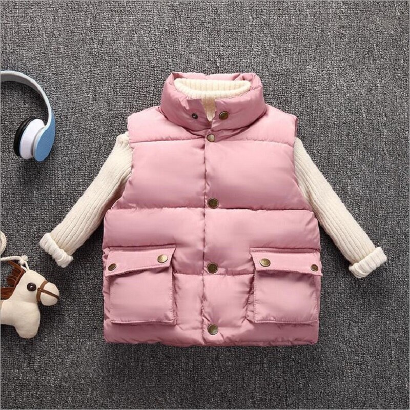Gilets d'automne à col montant unisexe pour enfants, vêtements d'extérieur en coton , 4-11 ans, pour garçons et filles: pink / 140  8-9T