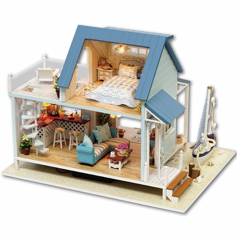 CARINO telecamera Nuovo Giocattolo di Legno Casa di Bambola in Miniatura DIY Dollhouse con Mobili Casa in Legno Giocattoli per Bambini di Costruzione di Modello Giocattolo