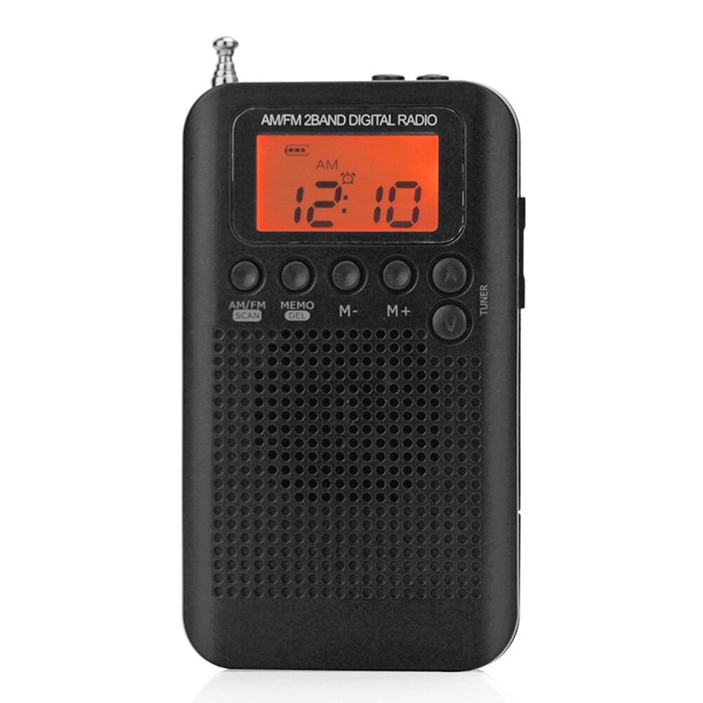 HRD-104 Pocket AM FM Radio 1.3 inch LCD Digital Display with 40mm Driver Speaker Musical Enjoyable Instrument Supplies: Black