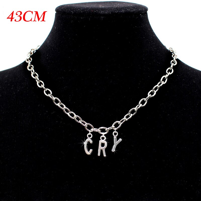 Kobiety płacz dziecko naszyjnik zestaw Streetwear choker biżuteria gotycki naszyjnik listowy kołnierz Gato górnik Femme naszyjnik prezent: CRY