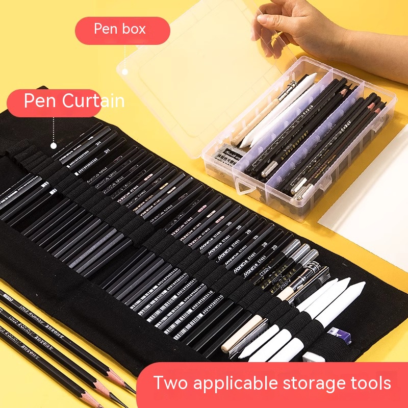 28/38/44 pcs Sketch Pencils Set Roll Up Canvas Wrap Sketching Pencil Bag Case Art Drawing Supplies Charcoals Kneaded Eraser Kit