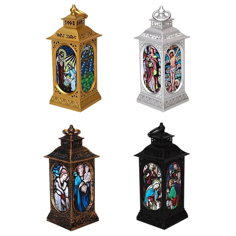 Adornos de lámpara LED de Navidad, colgante de luz de viento religioso de Jesús, decoración de linterna,