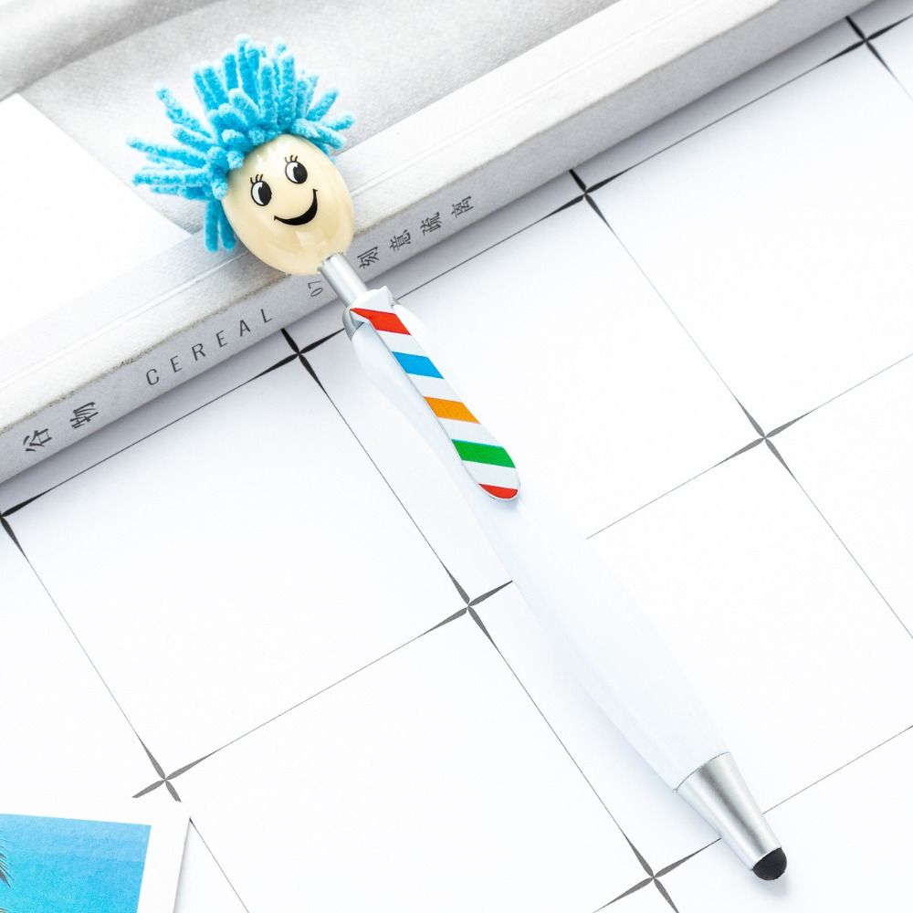 Estantes de cabeza de fregona de pelo de felpa, bolígrafos con pintura, expresión Facial, bolígrafos con forma de muñeca de dibujos animados, cara sonriente colorida: YELLOW