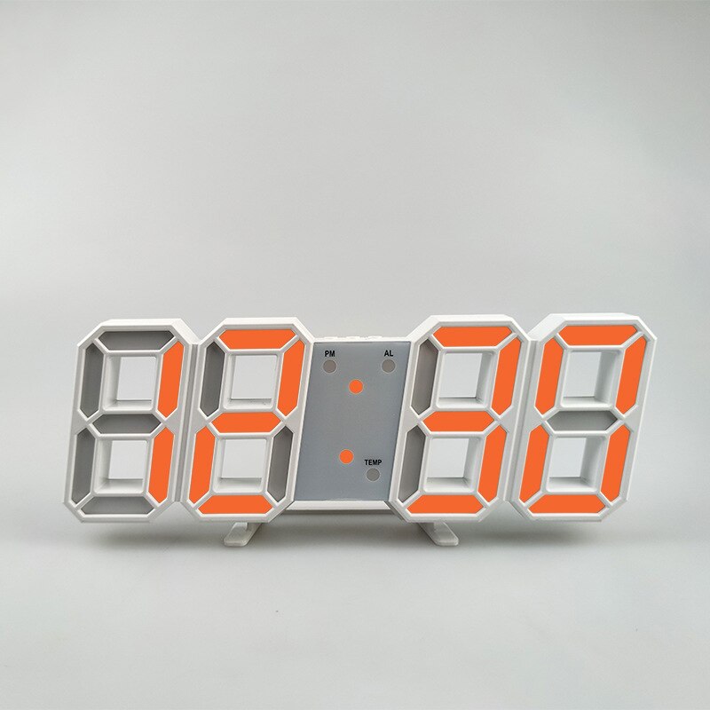 3D Digitale Wandklok Moderne Wekkers Voor Office Home Decoratie Snooze Usb Wake Up Light Elektronische Bureauklok Reloj mesa: White Shell Orange