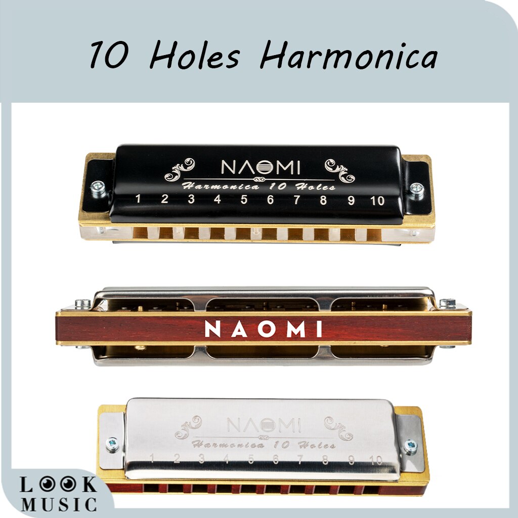 NAOMI – harpe professionnelle en bois de rose, 10 trous, Harmonica, bleu, diatonique, clé de C, acrylique, peigne en bois de santal, de noël