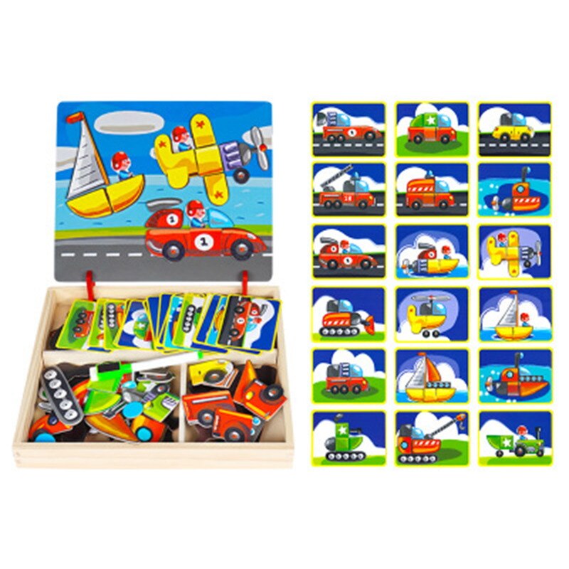 Educatief Houten Magnetische Speelgoed Kinderen 3D Puzzel Figuur/Dieren/Voertuig Tekentafel Leren Houten Speelgoed Voor Kinderen Speelgoed: transportation