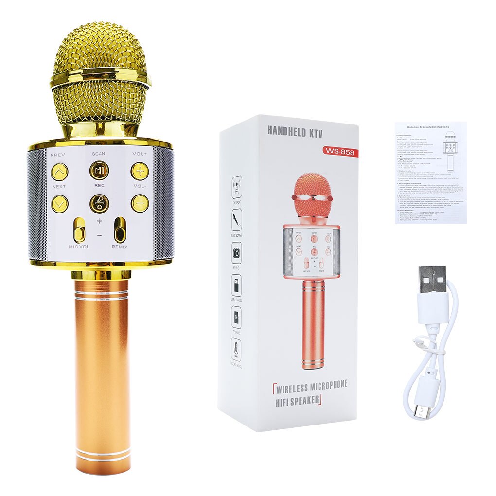 WS858 Bluetooth sans fil Microphone haut-parleur Microphone à main karaoké micro KTV lecteur de musique enregistreur de chant