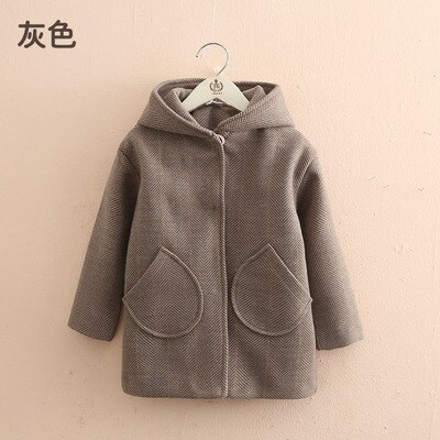Winter Jassen Meisjes Hooded Haar Bal Wollen Babykleertjes 3 4 5 6 7 Jaar Peuter Kids Bovenkleding Mode Wollen jas Meisjes Kleding: Grijs / 7T
