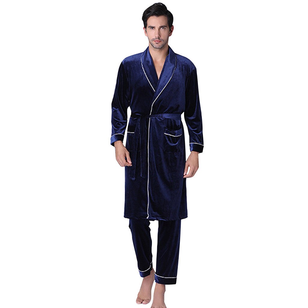 products Men's Long-sleeved Foreign Trade Home Service Gold Velvet Pajamas Suit Man woma: Navy / L