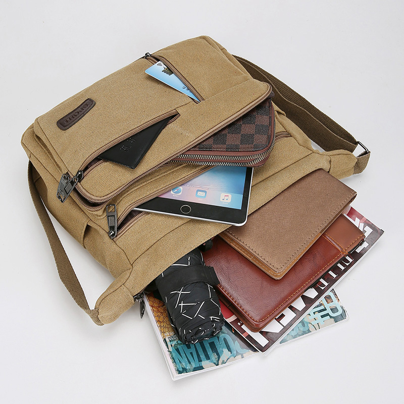 Canvas Schoudertas Fles Mannen Vrouwen Casual Eenvoudige Mode Retro Crossbody Cross Vierkant Gelaagd