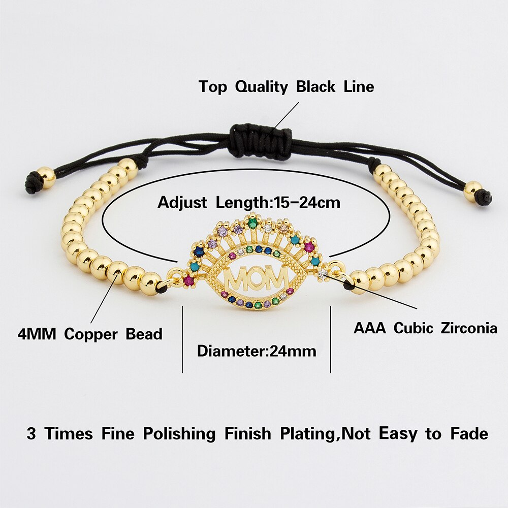 Klassieke Handgemaakte Sieraden Koper Cz Bead Verstelbare Touw Armbanden Voor Mom Regenboog Bangle Beste Jaar Cadeau